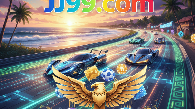 Conceito digital sobreposto a uma imagem de uma praia brasileira ao pôr do sol